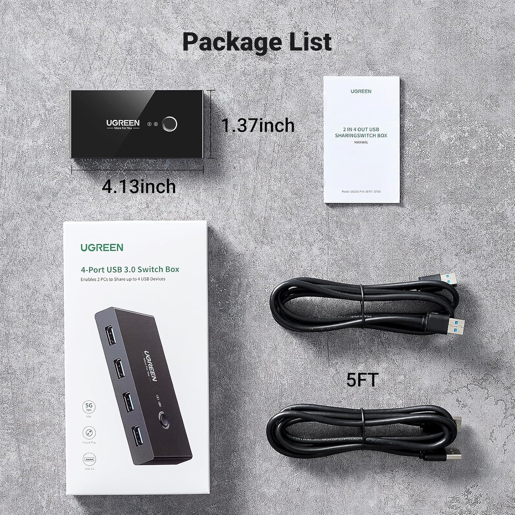 UGREEN 30768 - 2 In 4 Out USB 3.0 Sharing Switch Box