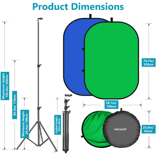 Neewer Collapsible Backdrop Double Sided Pop Out Twist 150x200cm  Blue / Green