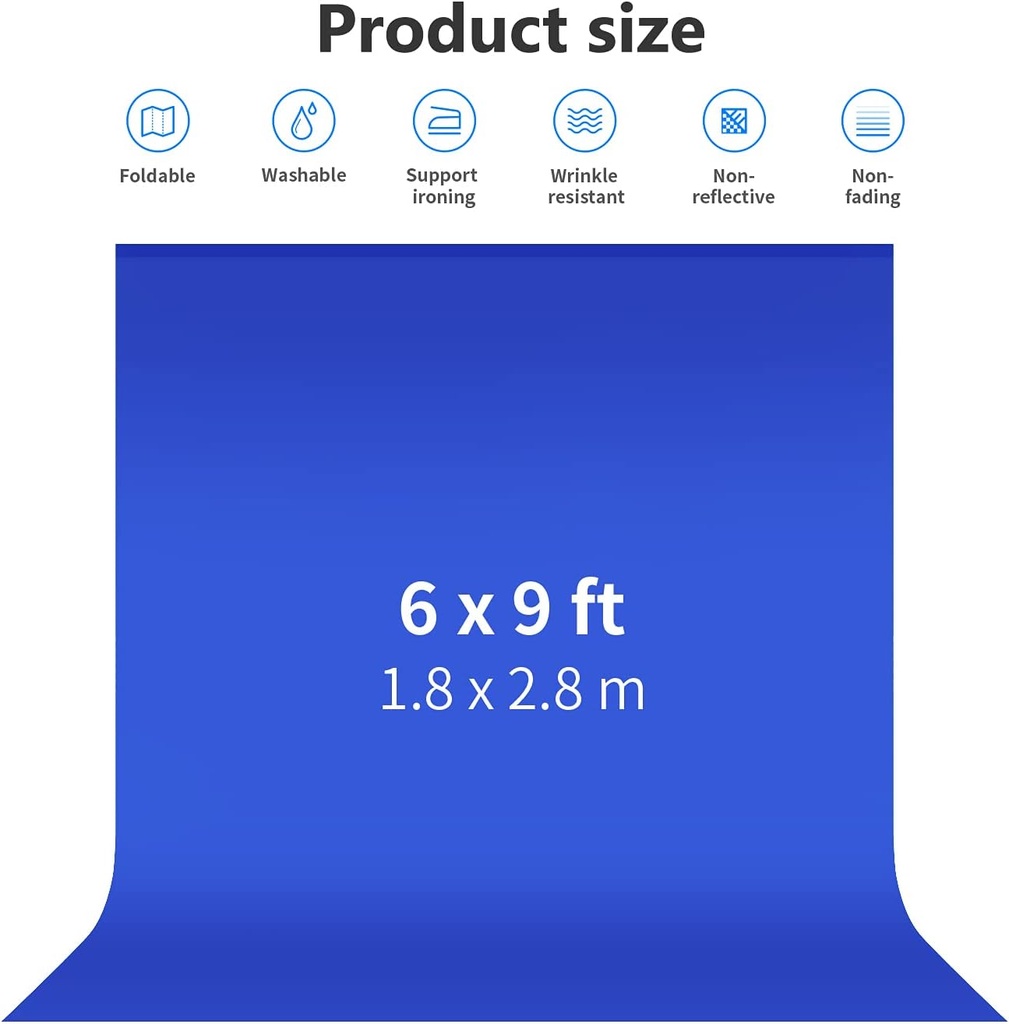 EEWER 6x9 feet/1.8x2.8m Photo Studio 100% Pure Polyester Collapsible Backdrop Blue 10084197
