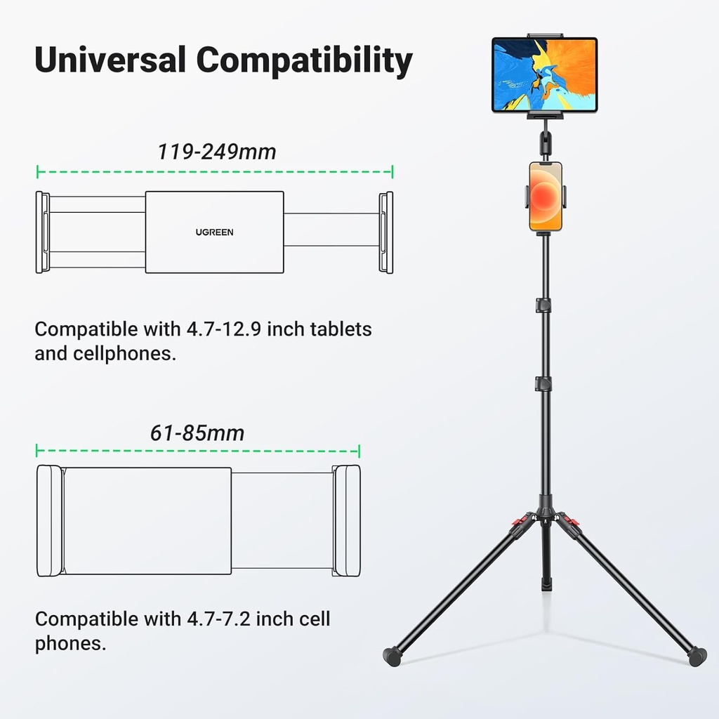 UGREEN 15647 - Tablet Tripod Stand Floor Holder Mount 68-Inch Height Adjustable