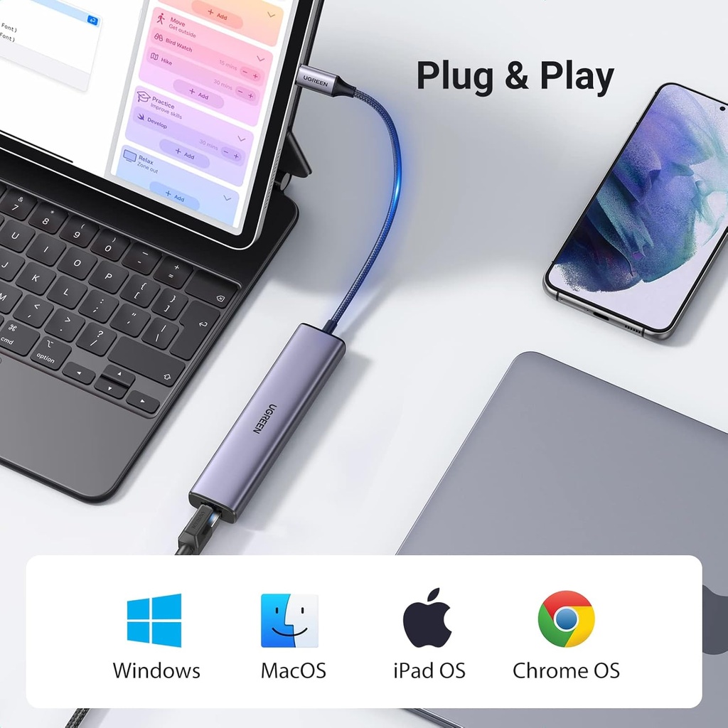 UGREEN 60600 - USB-C to Ethernet Adapter, 4 in 1 USB C Hub