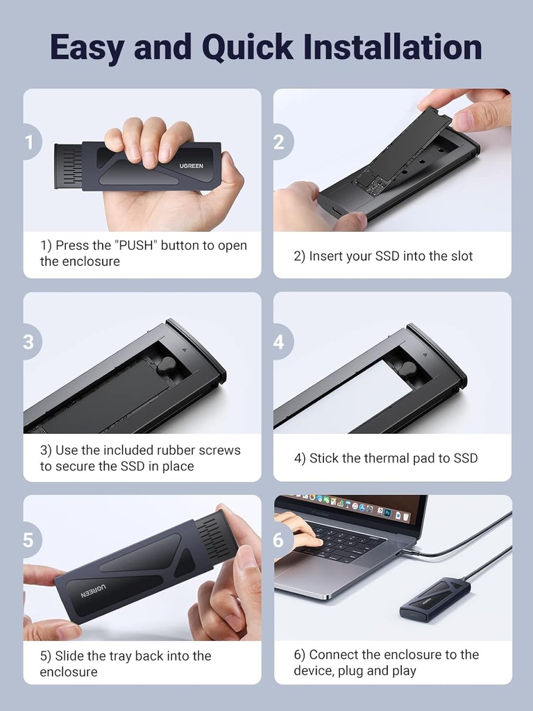 UGREEN 15512 - M.2 NVMe SSD Enclosure, Tool-Free NVMe Enclosure, 10Gbps