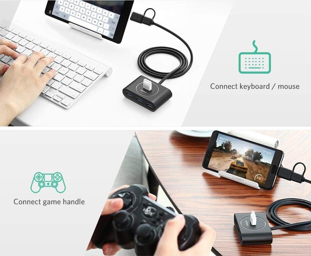 UGREEN 40850 - 2-in-1 4-Port USB 3.0 to USB-C and USB-A with 5Gbps Data Speed and OTG Function Compatible (1M) - Black