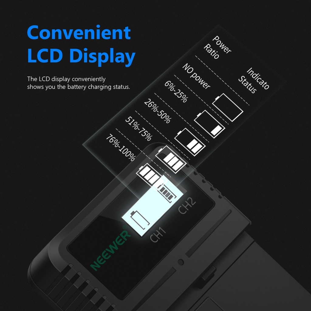 Neewer Dual USB Camera Battery Charger Compatible with NP-F970 NP-F960 NP-F950 NP-F930 NP-F770 NP-F750 NP-F570 NP-F550 10100251
