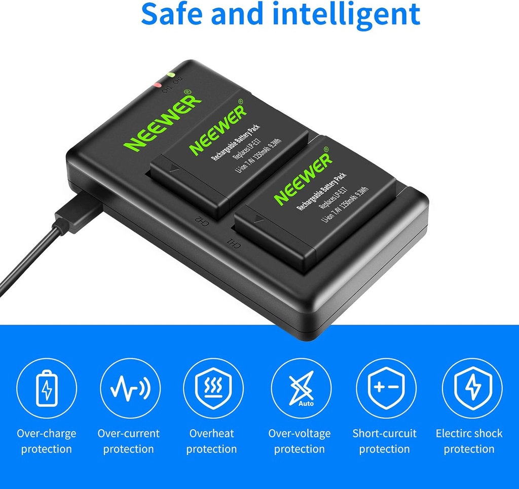 NEEWER 2-Pack LP-E17 Replacement Battery and Dual USB Charger for Canon