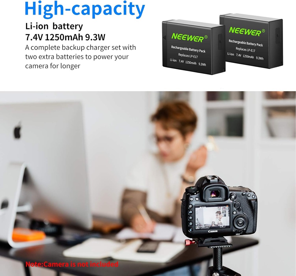 NEEWER 2-Pack LP-E17 Replacement Battery and Dual USB Charger for Canon