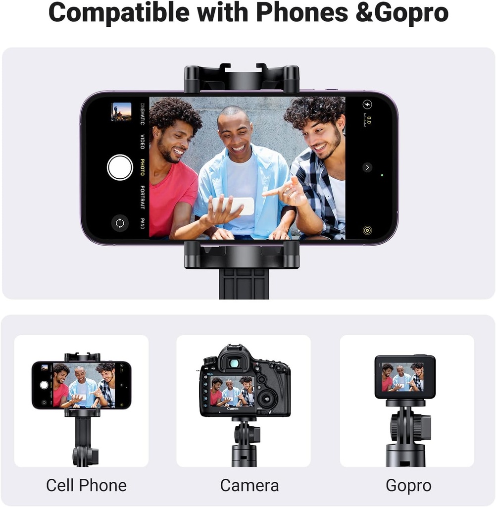 UGREEN 15062 - Mobile Tripod Stand Filming Selfie Stick Bluetooth Remote 63”/1.6m Tall Phone Holder Portable 360° Rotating Mount