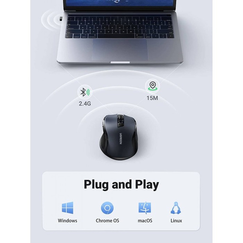 UGREEN 90545 - Ergonomic Wireless Mouse 2.4G 4000DPI Silence Design