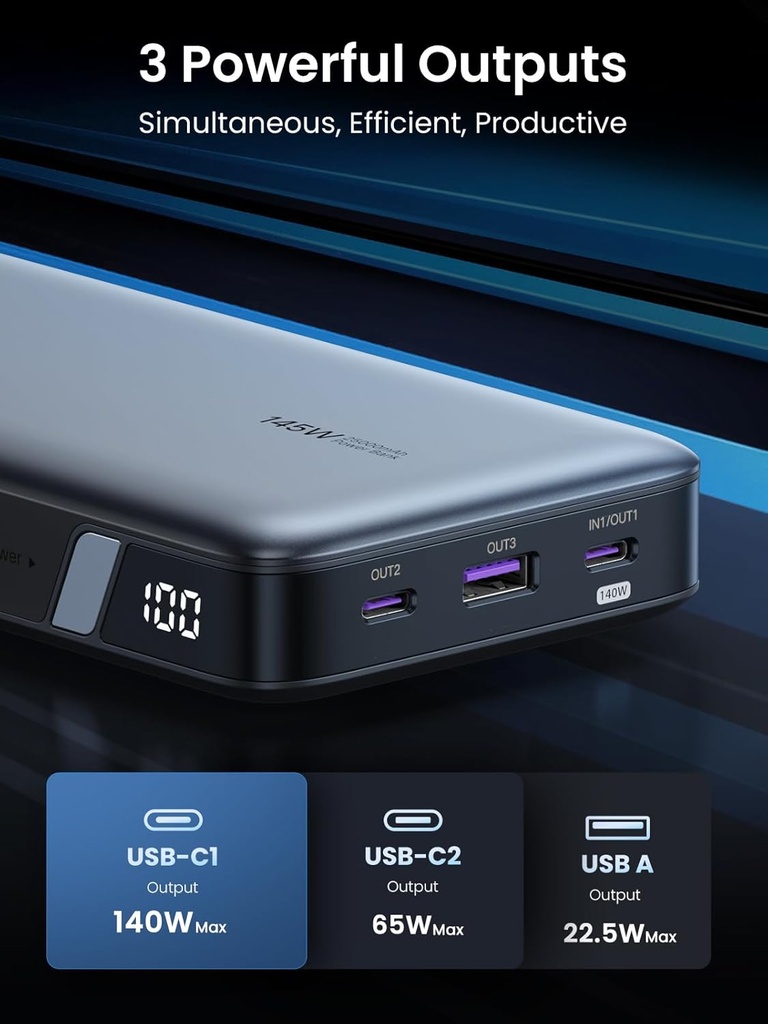 UGREEN 90597A - ower Bank 25,000mAh 145W Laptop Portable Charger, Nexode 3-Port USB C PD Battery Pack