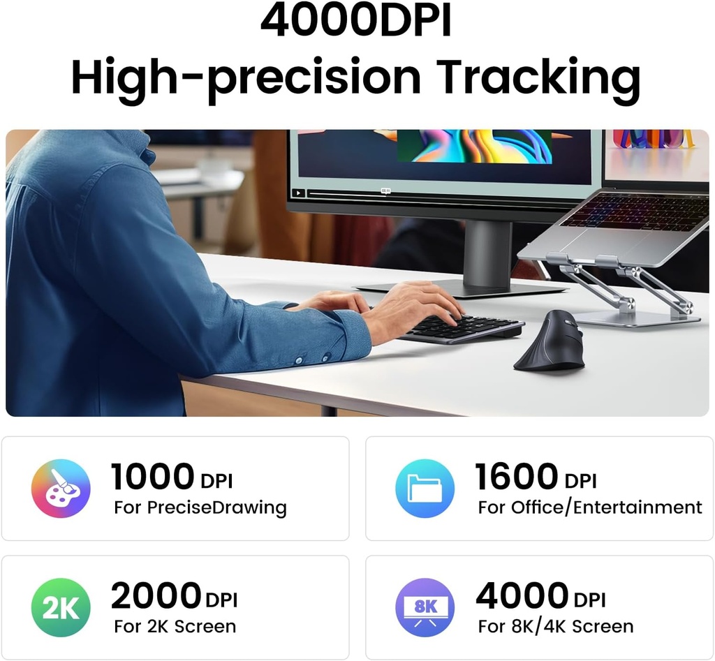 UGREEN 25444 - Vertical Mouse Wireless (Bluetooth 5.0+2.4G) Ergonomic Mouse with 5 Buttons