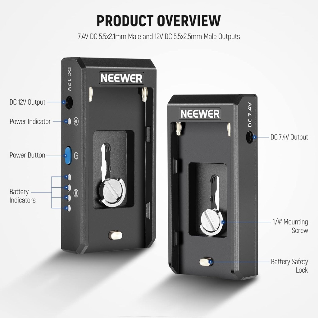 NEEWER NP-F Battery Adapter Plate for DSLR & Mirrorless Cameras, with LED Power Indicators 10101620