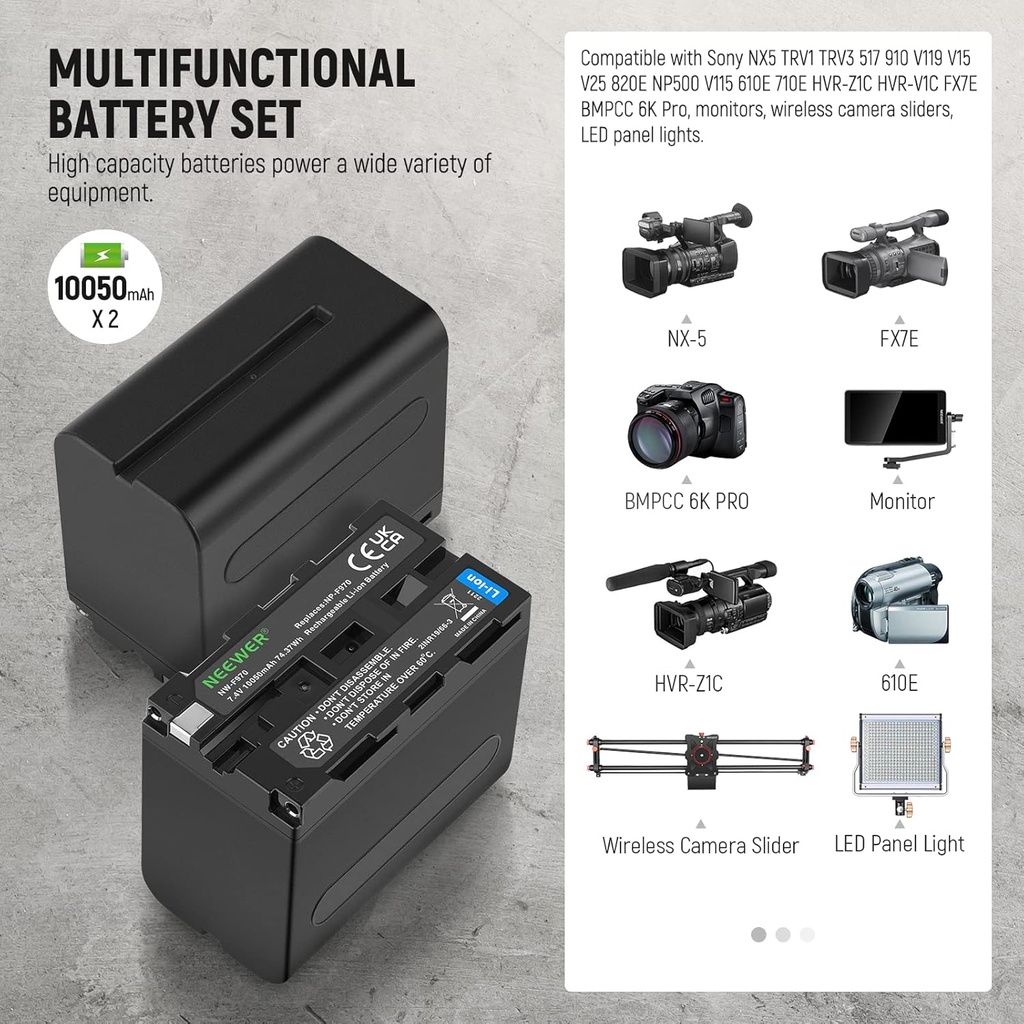 NEEWER 10050 mAh NP-F970 Battery with 20 W PD Quick Charger Set, 2 Pack 10102661