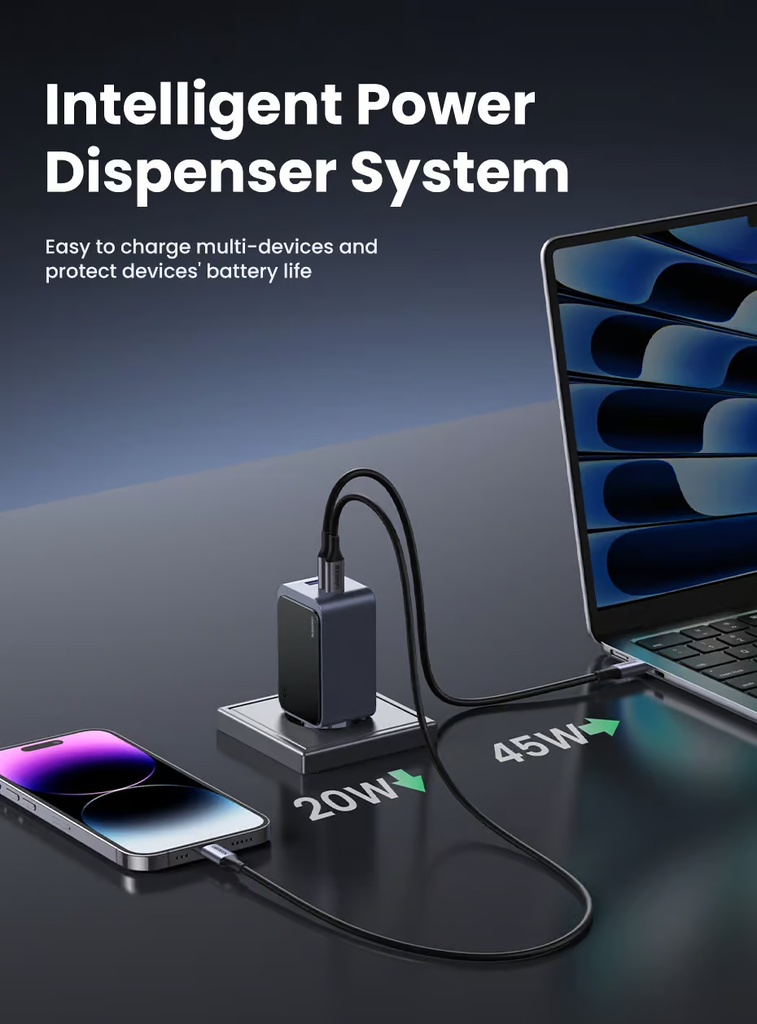 UGREEN Nexode 65W USB C GaN Charger-3 Ports Wall Charger