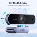 UGREEN 15728 - 1080P Webcam with Microphone, Full HD USB Web Camera, Adjustable FOV, Noise-Canceling, Plug and Play