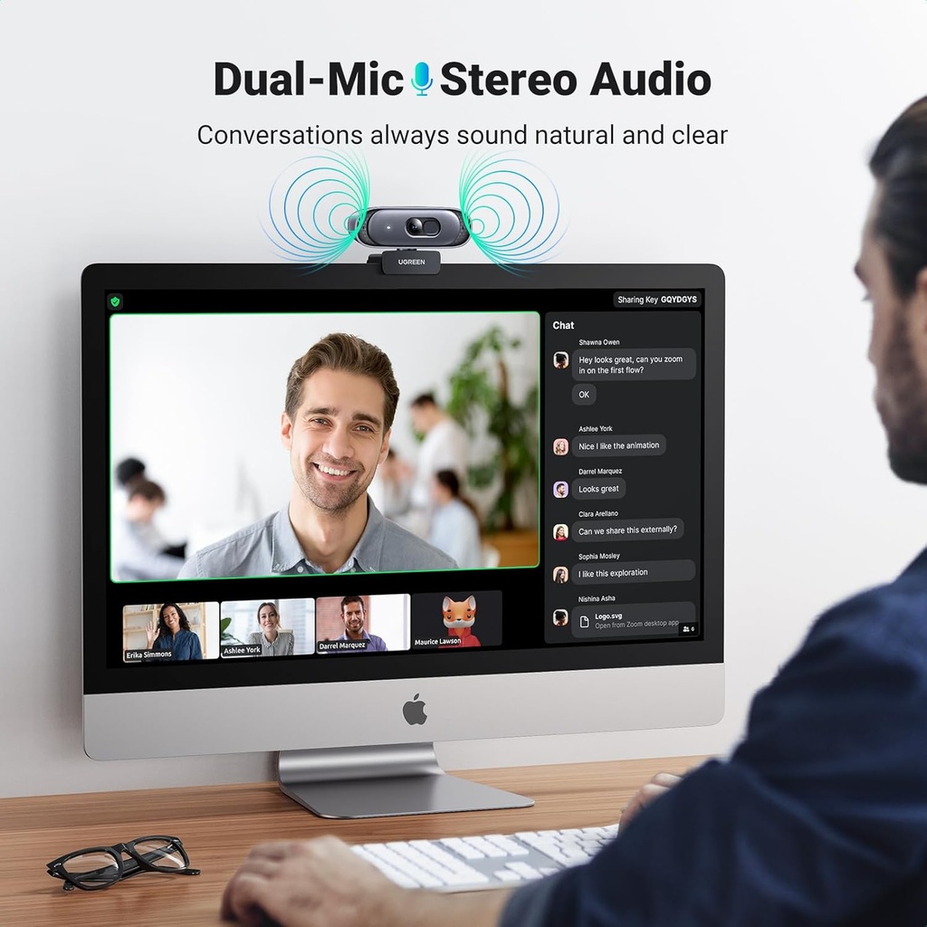 UGREEN 35626 - 2K Webcam for PC, Full HD 1080p/60fps WebCam, Auto Focus