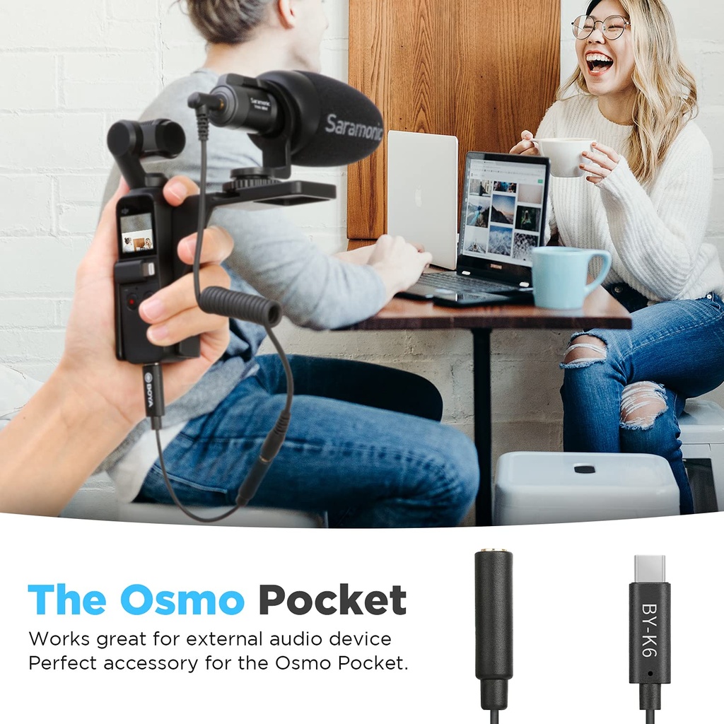 BOYA BY-K6 DJI Osmo Pocket Microphone  Adapter USB C to 3.5mm TRS