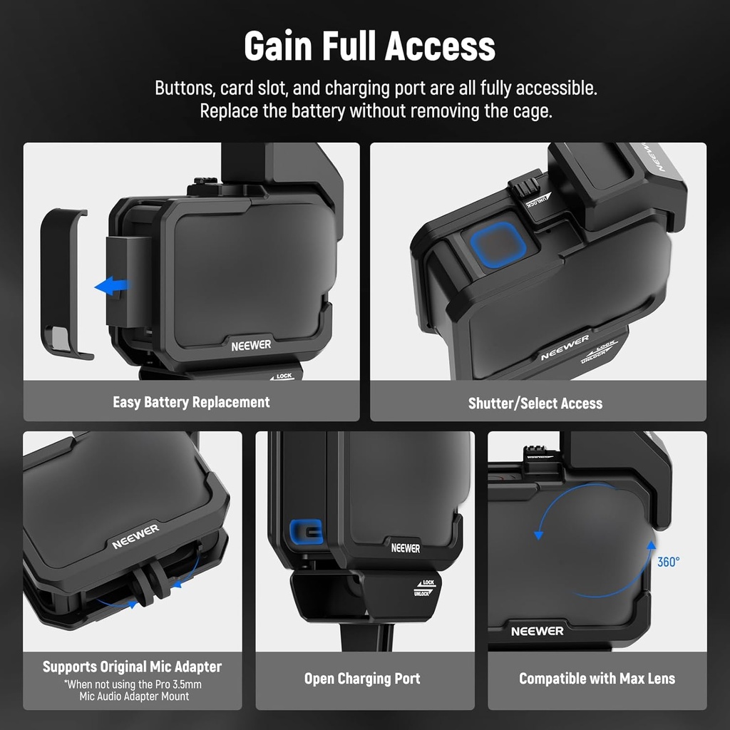 Neewer Video Rig Cage Compatible with GoPro Hero 13 12 11 10 9 Light Mod Max Lens Mod