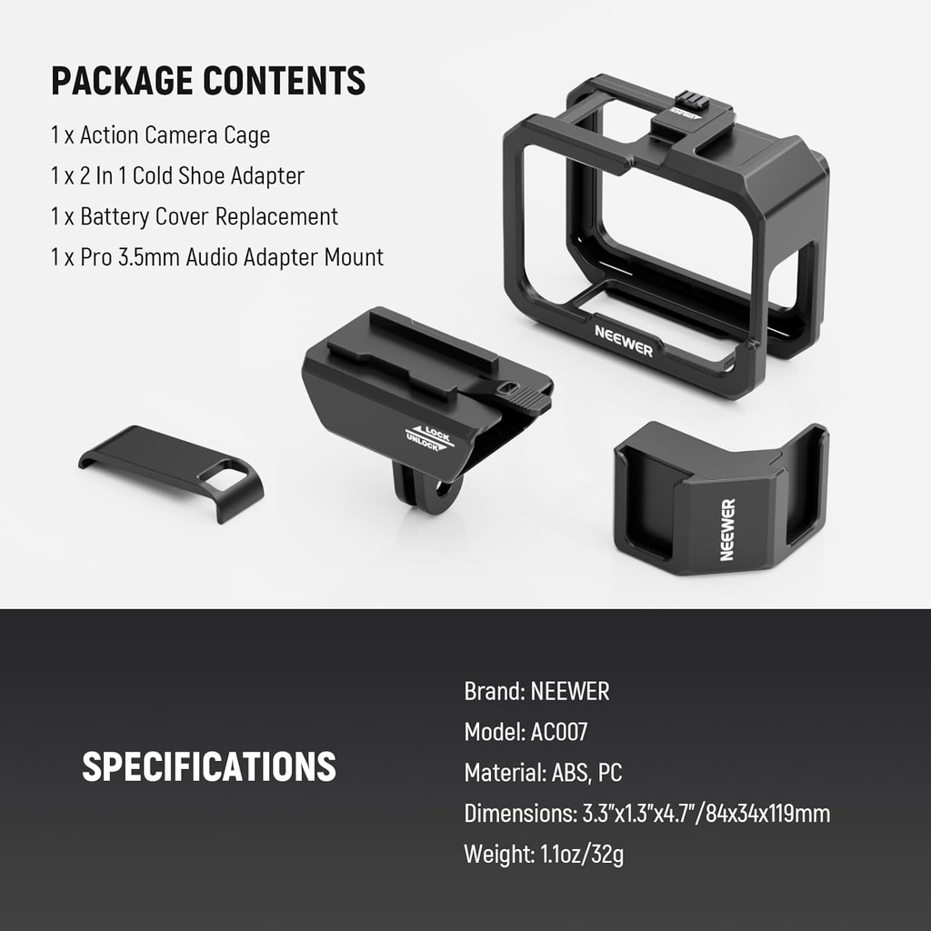 Neewer Video Rig Cage Compatible with GoPro Hero 13 12 11 10 9 Light Mod Max Lens Mod