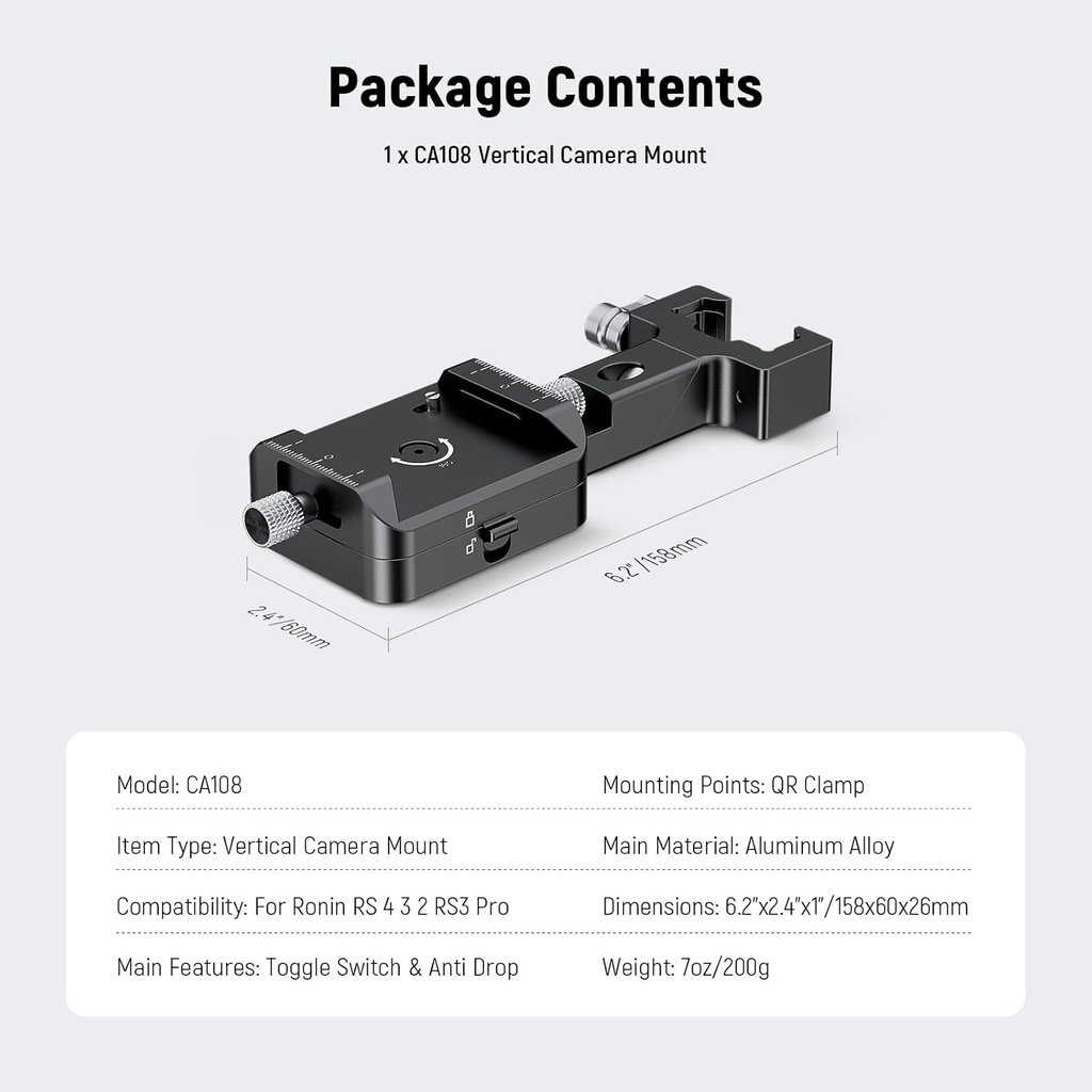 NEEWER RS4 RS3 Vertical Camera Mount Compatible with DJI Ronin RS 4 3 2 Pro Gimbal Stabilizer 10104667