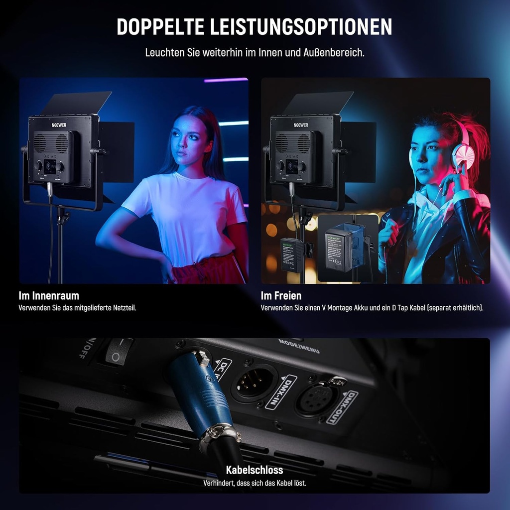 NEEWER Pack of 2 PL60C RGB Video Light LED Panel Continuous Light Set with 2 m Light Tripod/Bag 10103536