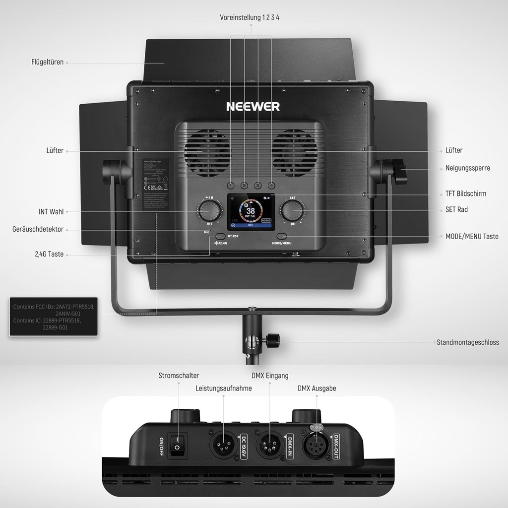 NEEWER Pack of 2 PL60C RGB Video Light LED Panel Continuous Light Set with 2 m Light Tripod/Bag 10103536
