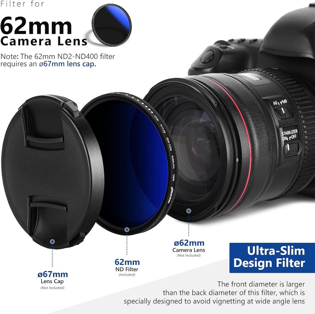 NEEWER 62 MM MRC ADJUSTABLE ND FILTER ND2 TO ND400 10101074