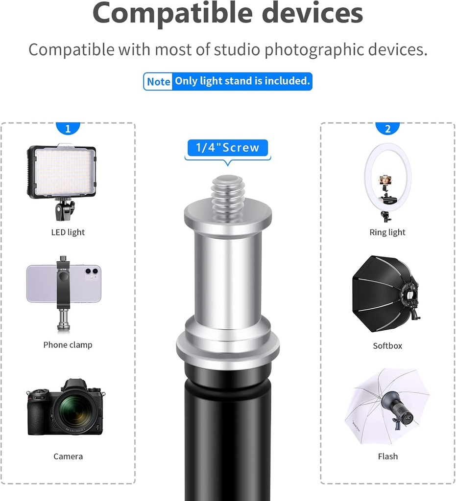 Neewer Photography Light Stand ST-200, 3-6.6ft/92-200cm Adjustable Sturdy Tripod Stand for Reflectors, Softboxes, Lights, Umbrellas, Load Capacity: 17.6lb/8kg(10090346)