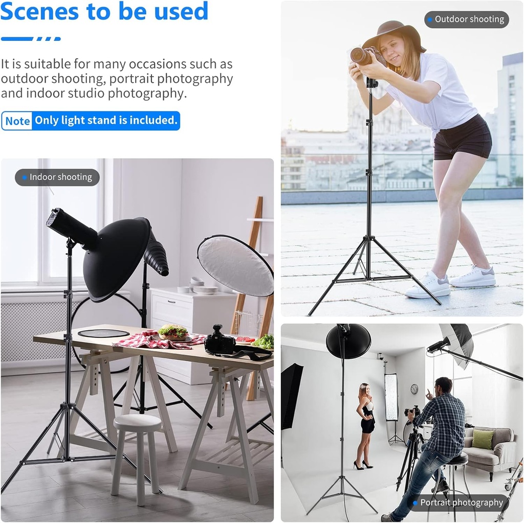 Neewer Photography Light Stand ST-200, 3-6.6ft/92-200cm Adjustable Sturdy Tripod Stand for Reflectors, Softboxes, Lights, Umbrellas, Load Capacity: 17.6lb/8kg(10090346)