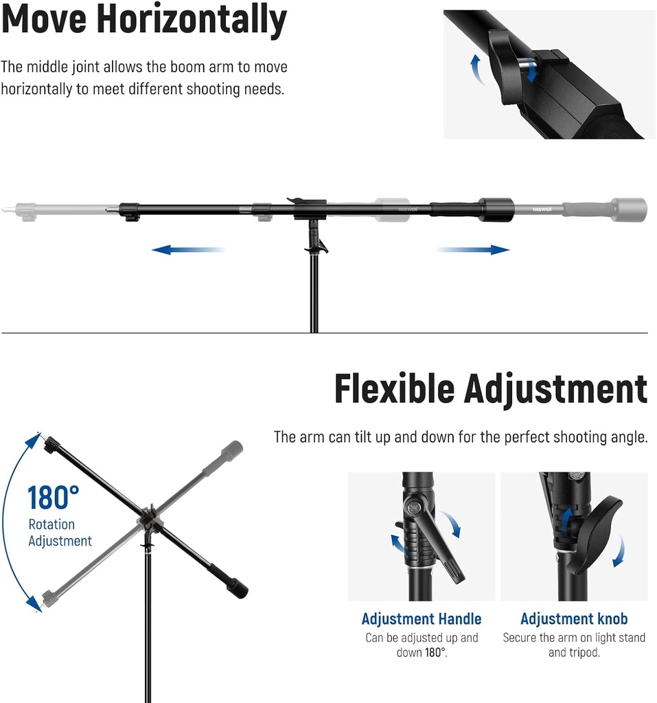 NEEWER Air Cushioned Aluminum Light Stand, 3m Adjustable Photography Stand with Boom Arm 90100462