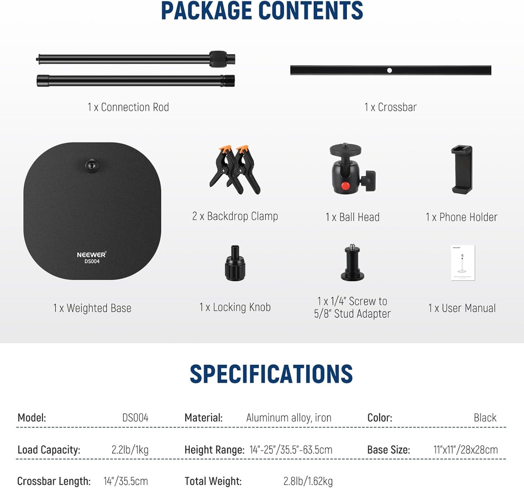 Neewer T Shaped Tabletop Backdrop Stand Kit with Heavy Duty Base 10102838