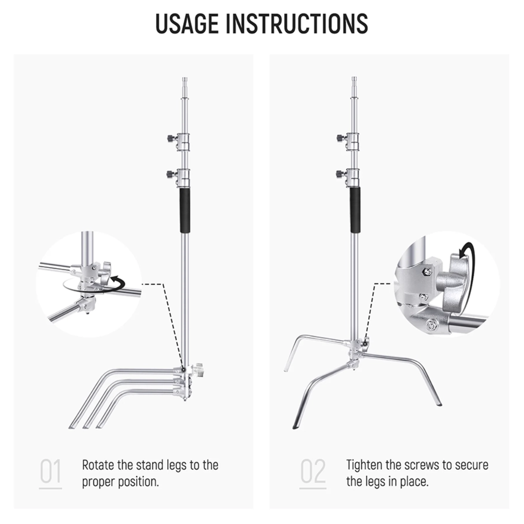 NEEWER 10.13ft/309cm Stainless Steel C Stand with Boom Arm & Sliding Legs 10102490