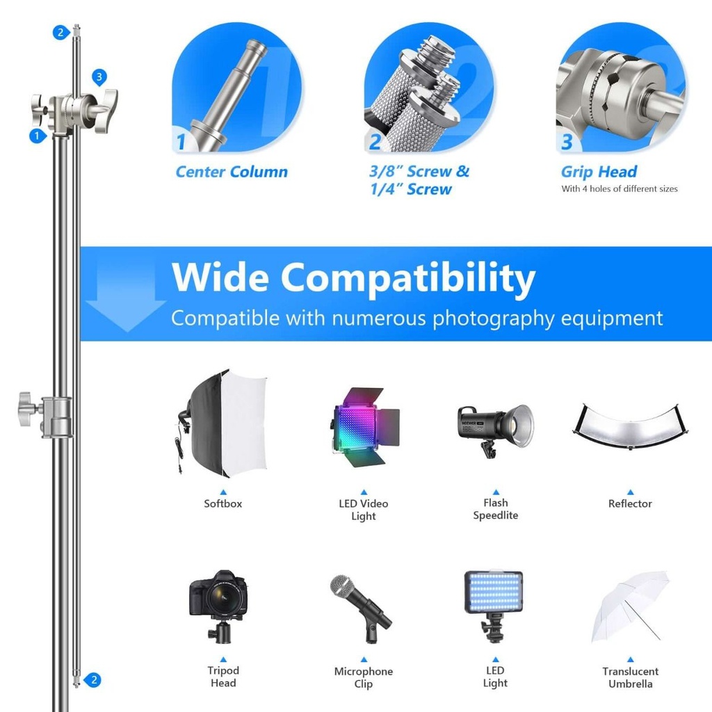 NEEWER 320cm Stainless Steel C-Stand with Boom Arm 10103338