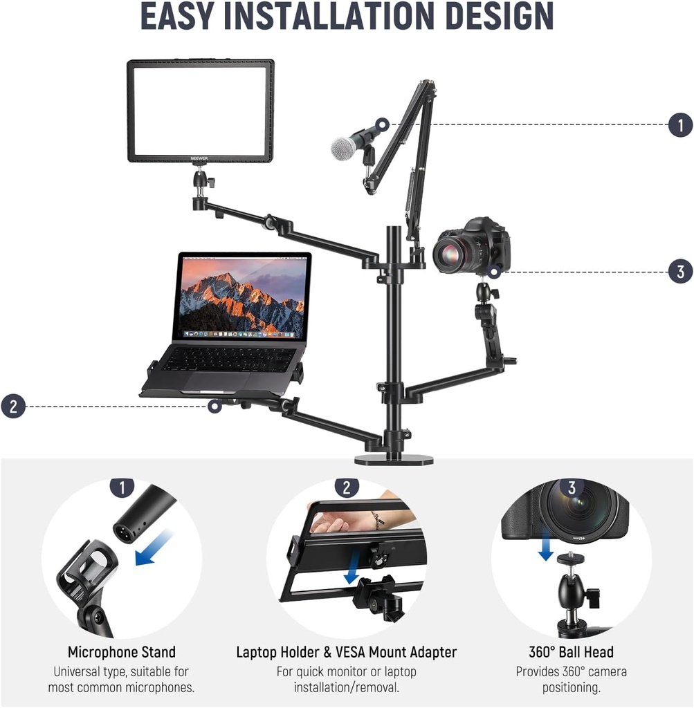 NEEWER Overhead Camera Stand Desk Mount Rig with 4 Boom Arms 10102920