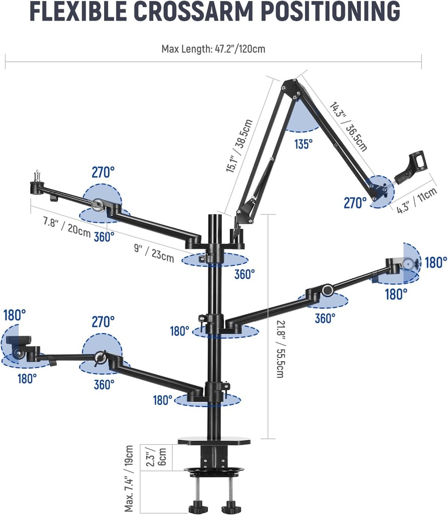 NEEWER Overhead Camera Stand Desk Mount Rig with 4 Boom Arms 10102920
