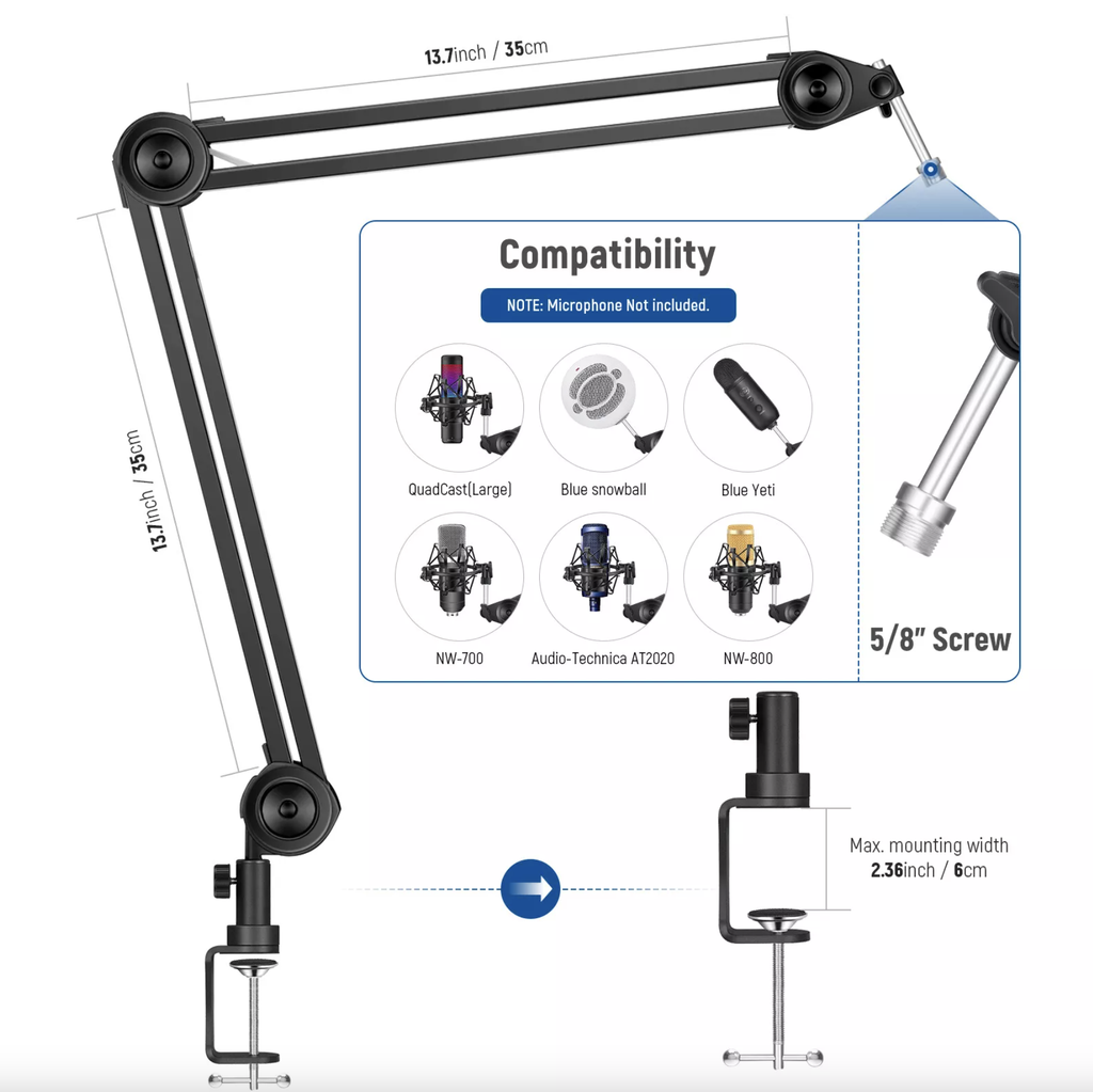 Neewer Microphone Arm Stand Suspension Scissor Boom Stand 21000057