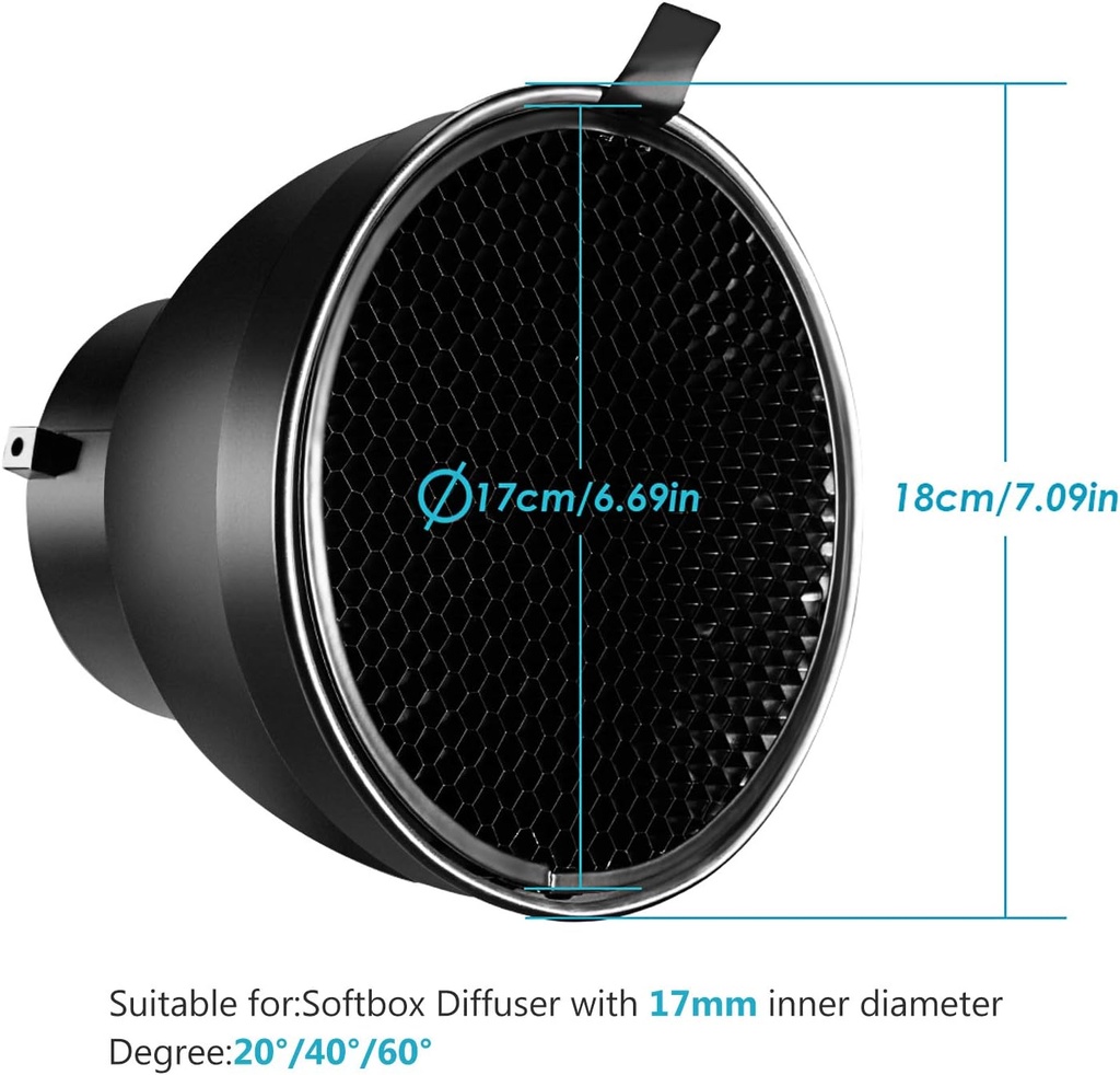 Neewer Standard Reflector 7 inches Soft Diffuser with 20/40/60 Degree Honeycomb Grid 10096050