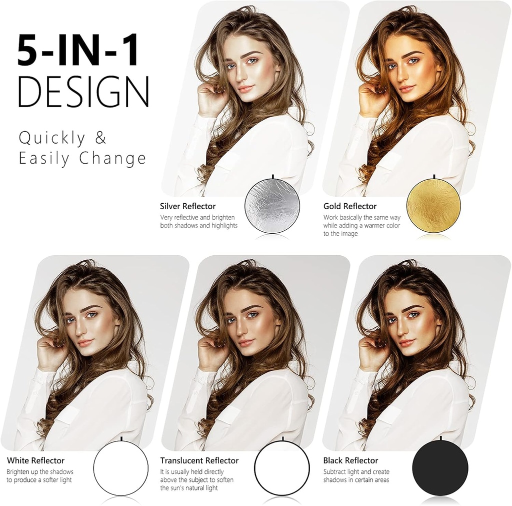 NEEWER 60 Centimeter Light Reflector Light Diffuser 5 in 1 10000675