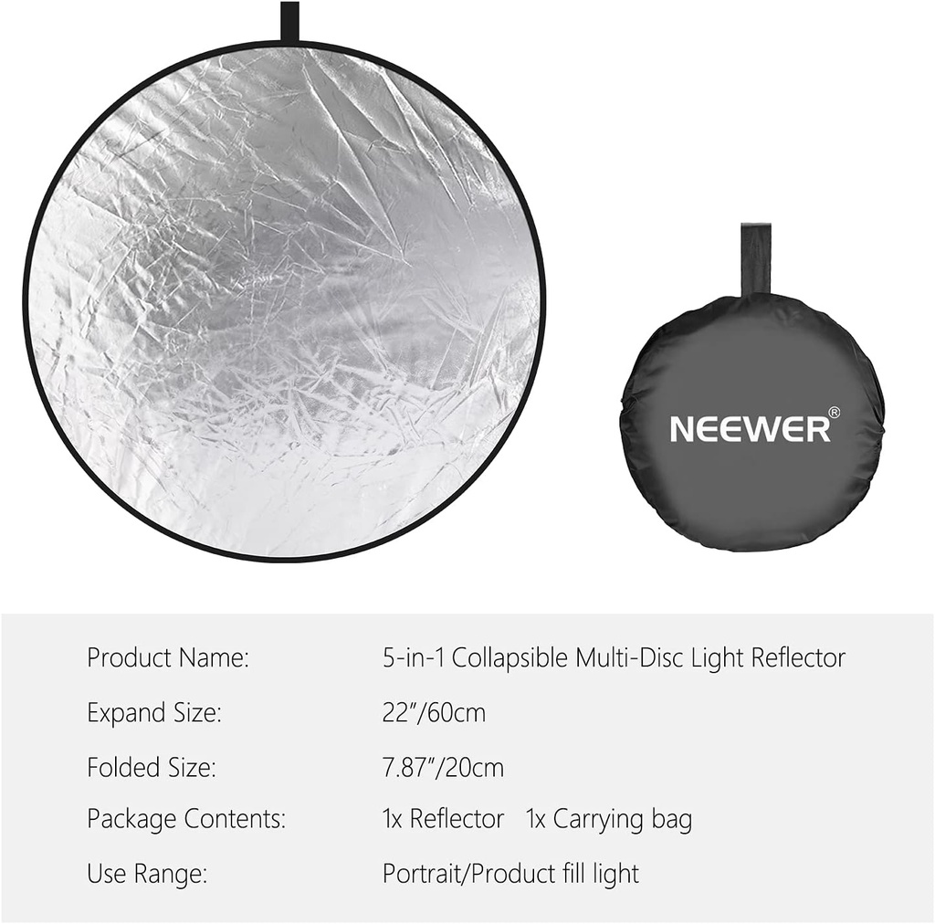 NEEWER 60 Centimeter Light Reflector Light Diffuser 5 in 1 10000675
