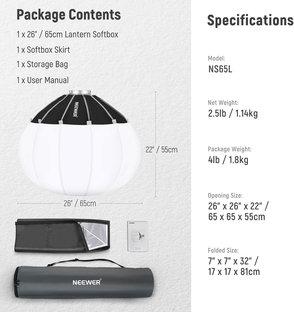 NEEWER 50CM QUICK RELEASE LANTERN SOFTBOX WITH FABRIC BARN DOORS 10101379