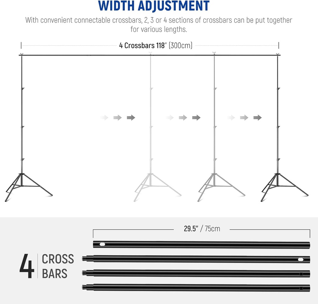 NEEWER 2.6x3m Adjustable Backdrop Chroma Stand Kit, Photography Background Support System  10099680