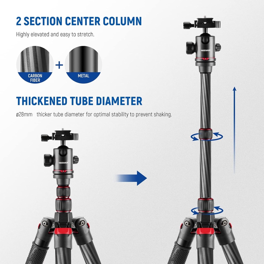 NEEWER Upgraded 200cm Carbon Fiber Camera Tripod Monopod with Telescopic 2 Section Center Axes 10101310