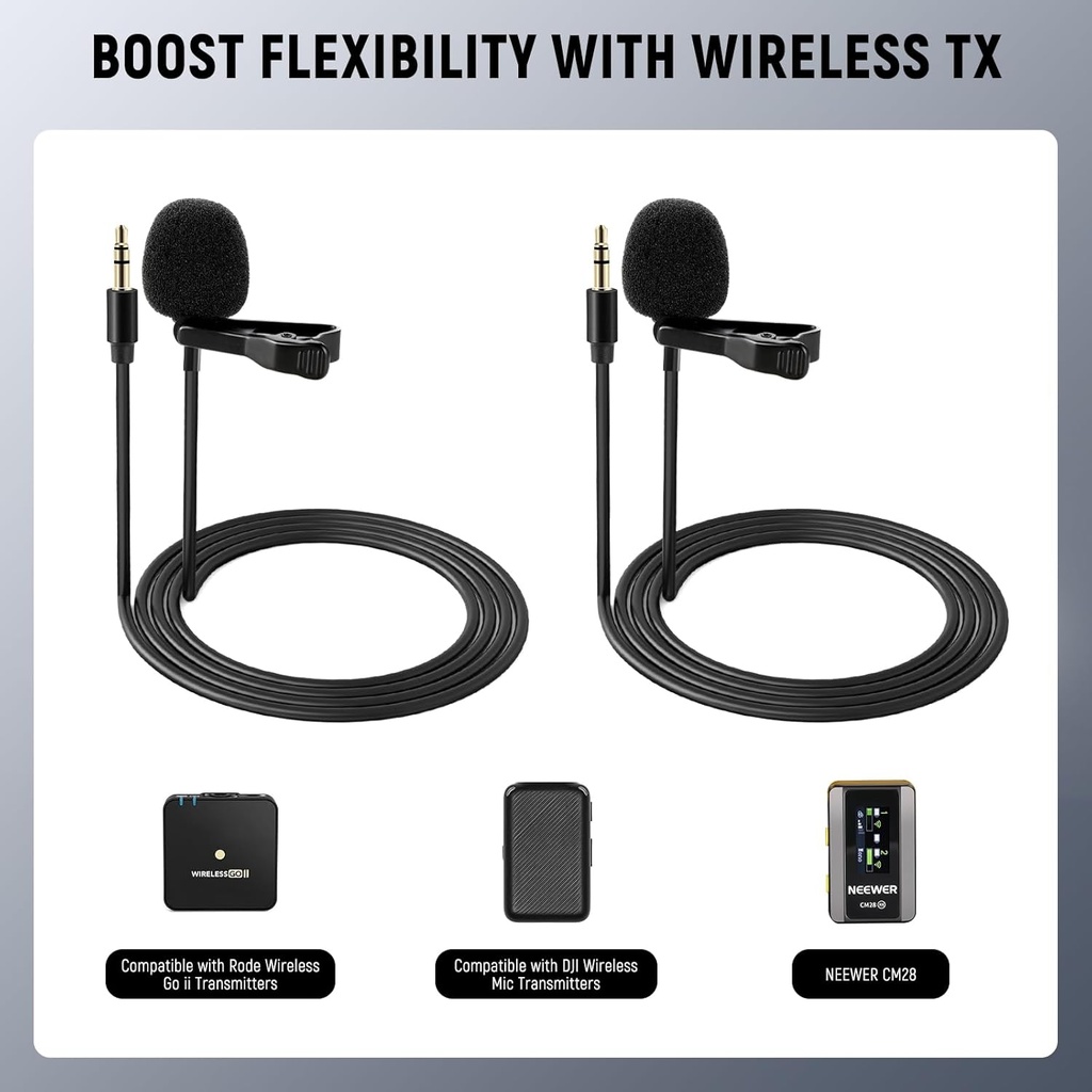 NEEWER 1.2M LAVALIER LAPEL 3.5MM TRS OMNIDIRECTIONAL CONDENSER MICROPHONE 2PACK 21000069