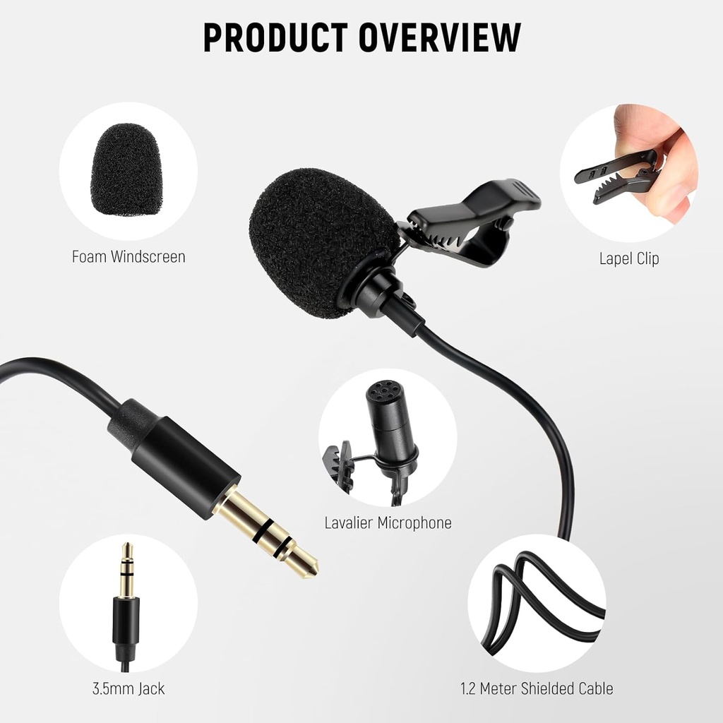 NEEWER 1.2M LAVALIER LAPEL 3.5MM TRS OMNIDIRECTIONAL CONDENSER MICROPHONE 2PACK 21000069