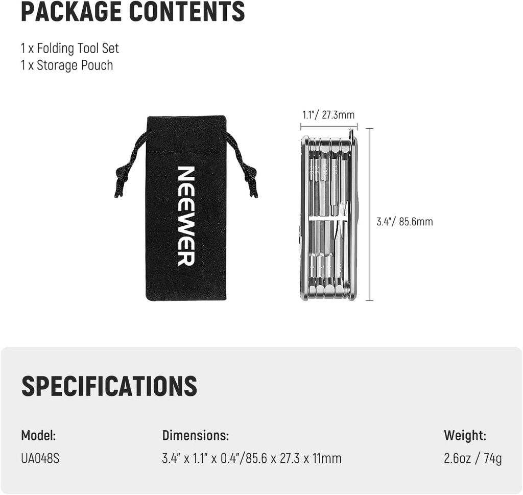 NEEWER 10-IN-1 FOLDING TOOL SET WITH SCREWDRIVERS AND HEX KEY WRENCHES(SILVER) 10103287