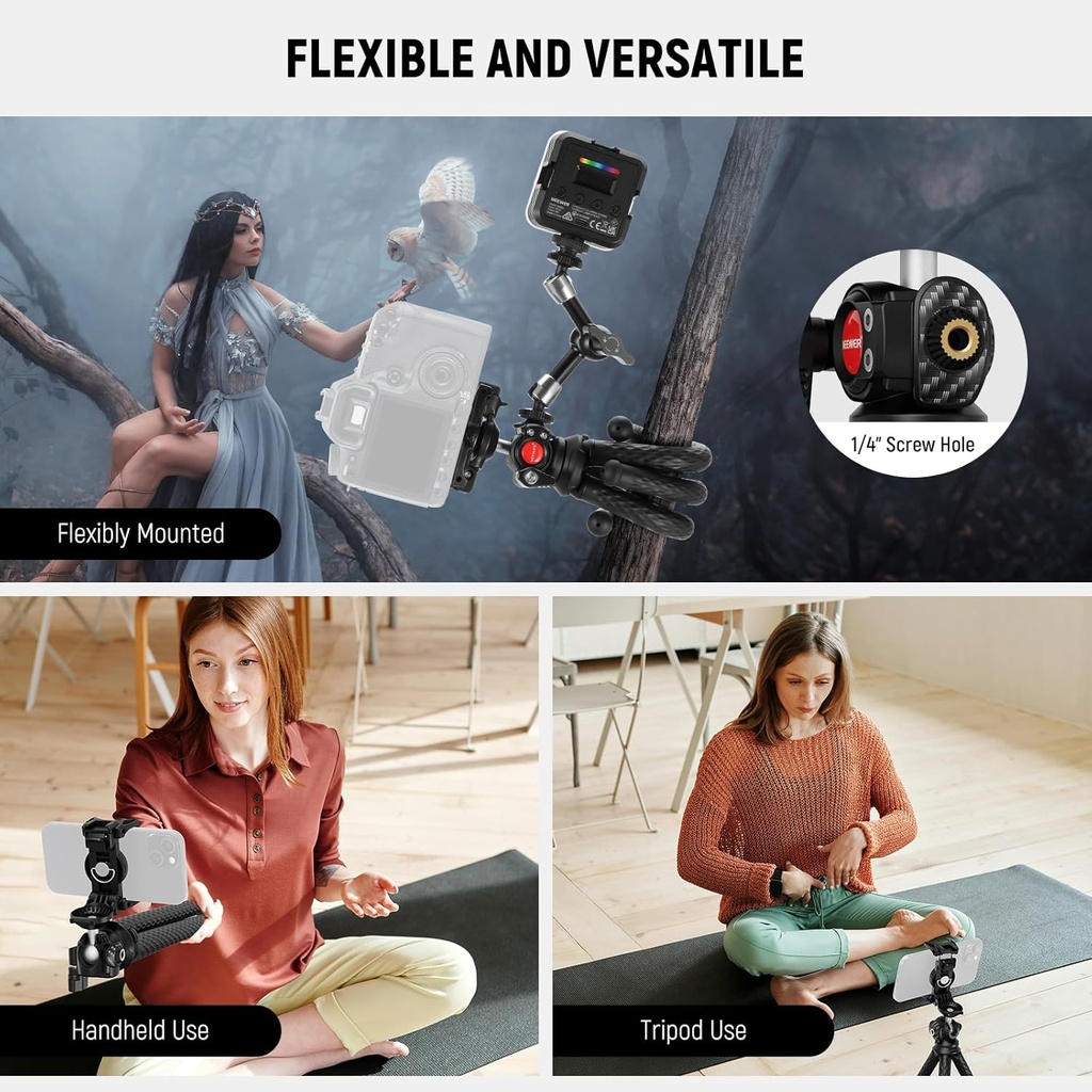 NEEWER Flexible Tripod with Remote, Mini Camera Phone Tripod Stand with Hidden Phone Holder & Action Camera Adapter 10103984