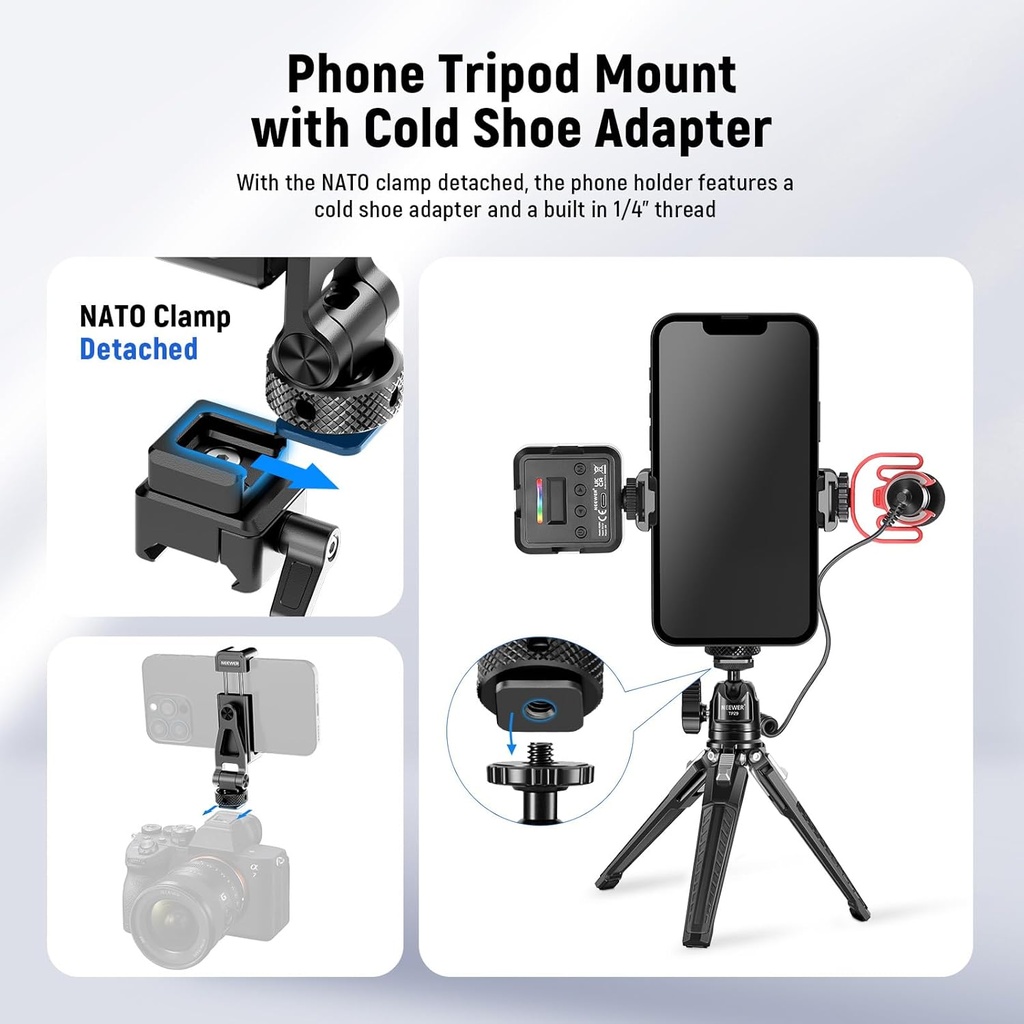 Neewer Metal Phone Tripod Mount with Cold Shoe Mount and NATO Clamp for DJI Ronin Gimbal 10103112