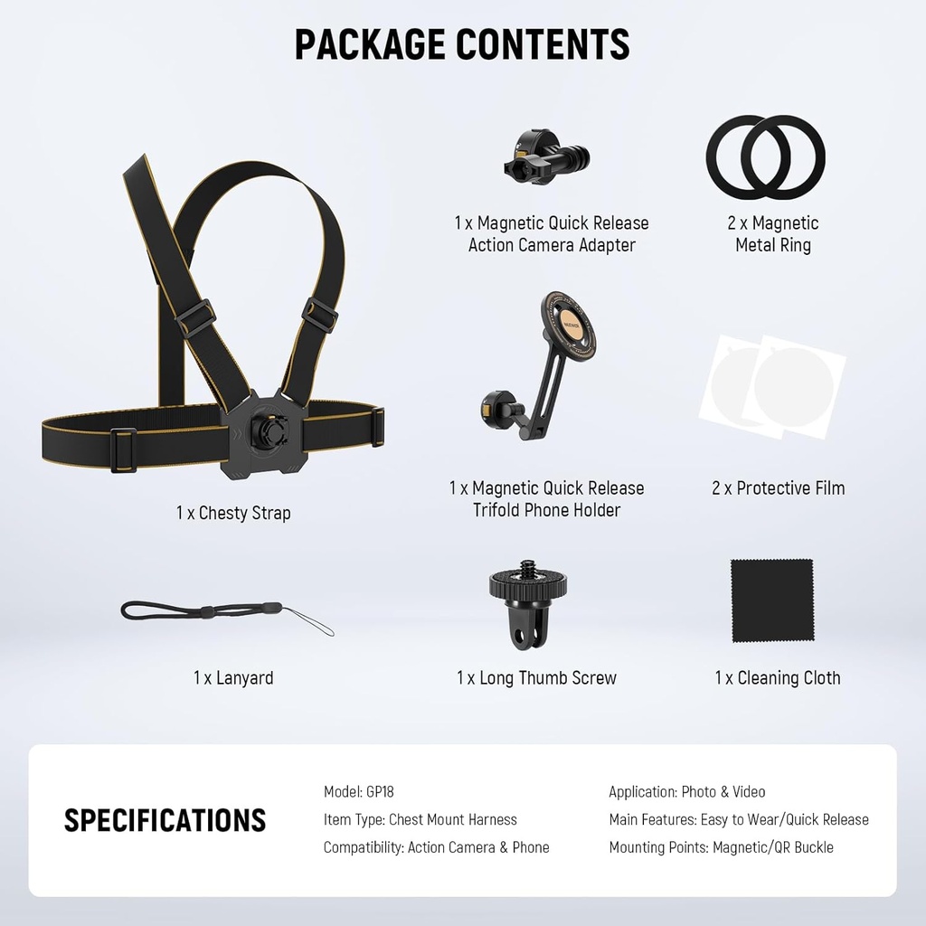 NEEWER CHEST MOUNT HARNESS STRAP WITH MAGNETIC PHONE HOLDER ACTION CAMERA ADPTER 10104182