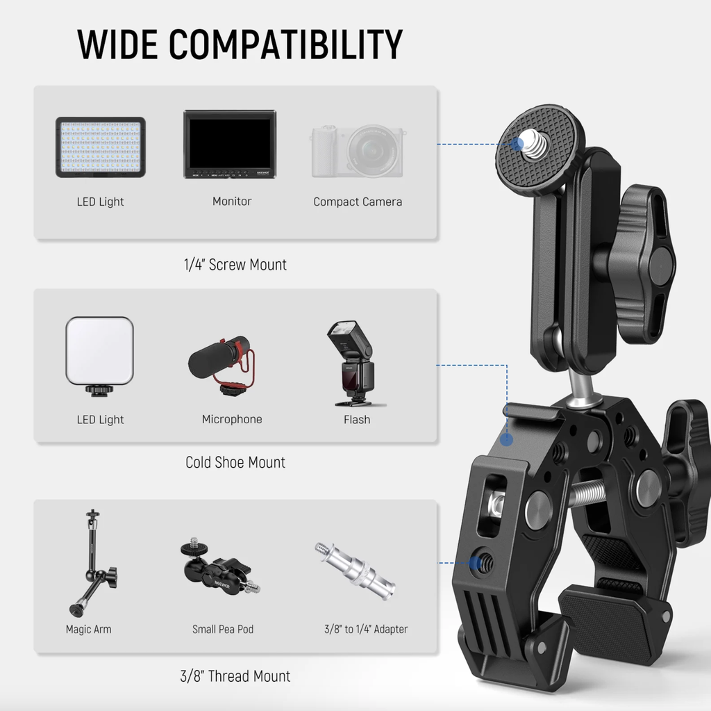 NEEWER ST83 Super Clamp with 3" Dual Ballhead Magic Arm 10104474