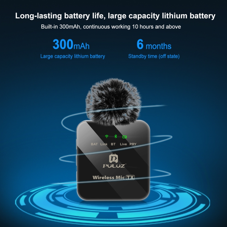 PULUZ  PU3153B 1 TX + 1 RX Wireless Lavalier Microphone (Black)