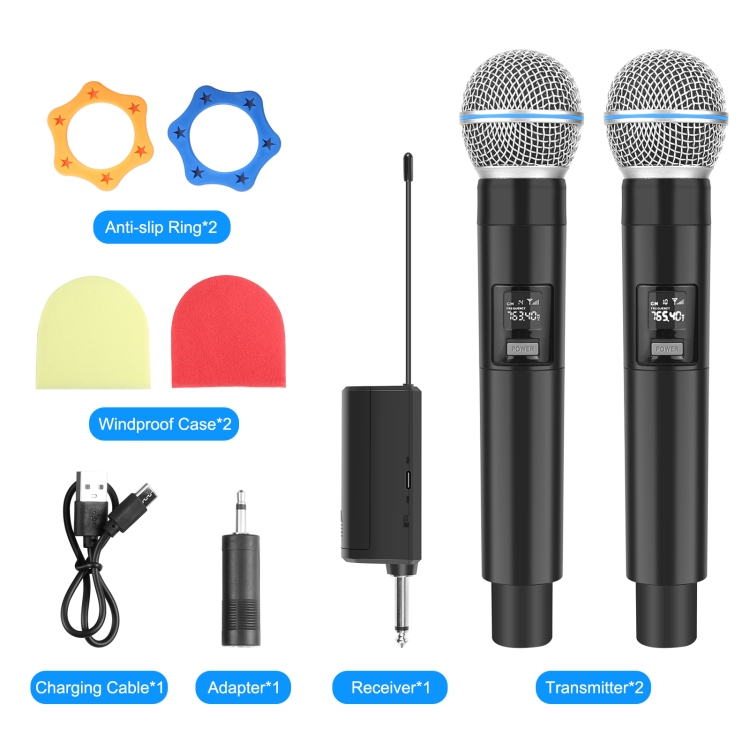 Puluz PU644B 1 To 2 Wireless Microphones with LED Display, 6.35mm Transmitter (Black)